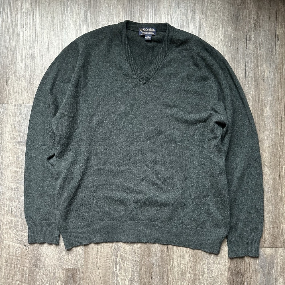 Brooks Brothers Mens XL Dark Green 3-Ply Scottish Cashmere V-neck Sweater Exc+++